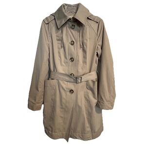 Michael Kors Womens Trench Coat Medium Classic Beige Detachable Hood Fall Winter